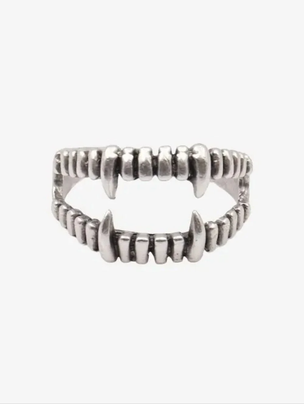NWT Goth Punk Silver Vampire Teeth Ring Size 7 Unisex